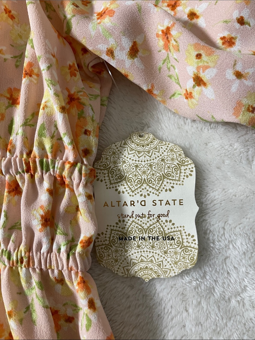Altar'd State Peach Floral Puff-Sleeve Mini Dress - Picture 2 of 5